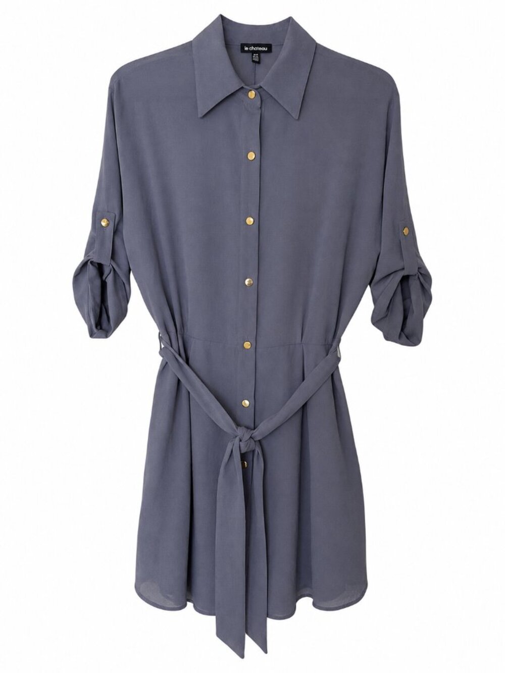 Le Chateau Women's Shirt Dress Size M Grey Button Front Belted Made Canada
